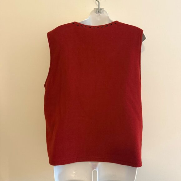 VINTAGE Red Fleece Snowman Christmas Vest Embroidered Zip Front Size Large - Picture 3 of 8